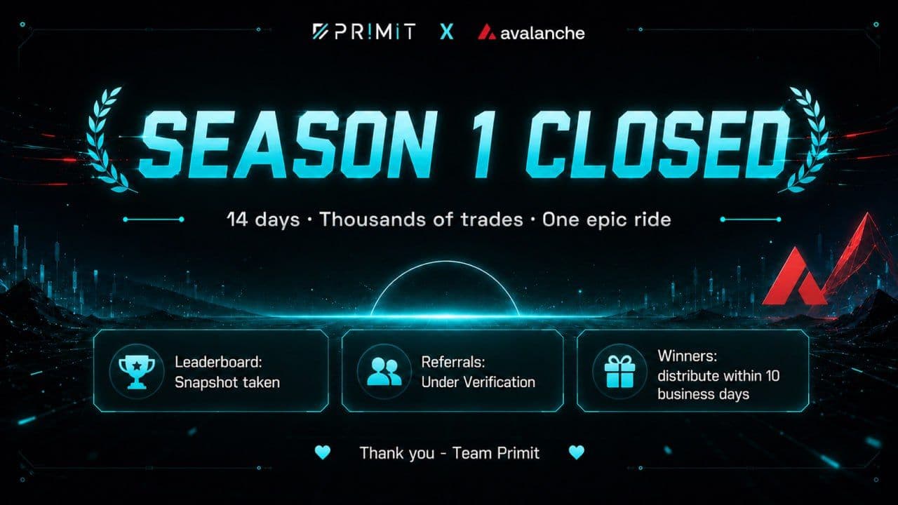 Primit Wraps Up Season 1 Trading Campaign on Avalanche