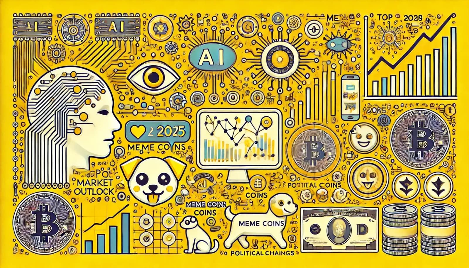 Perspectiva do Mercado de Criptomoedas 2025:  IA, Memecoins, Mudanças Políticas
