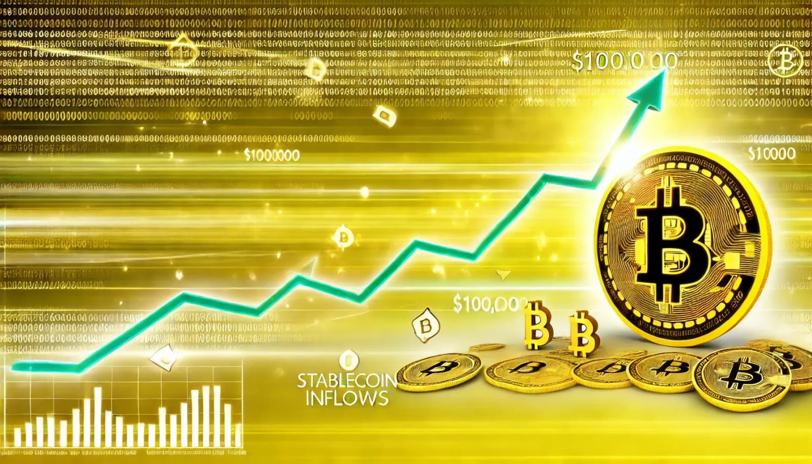 비트코인 가격이 $98K를 넘어서며, 스테이블코인 유입이 $9.7B에 도달함에 따라 $100K로 상승할 가능성
