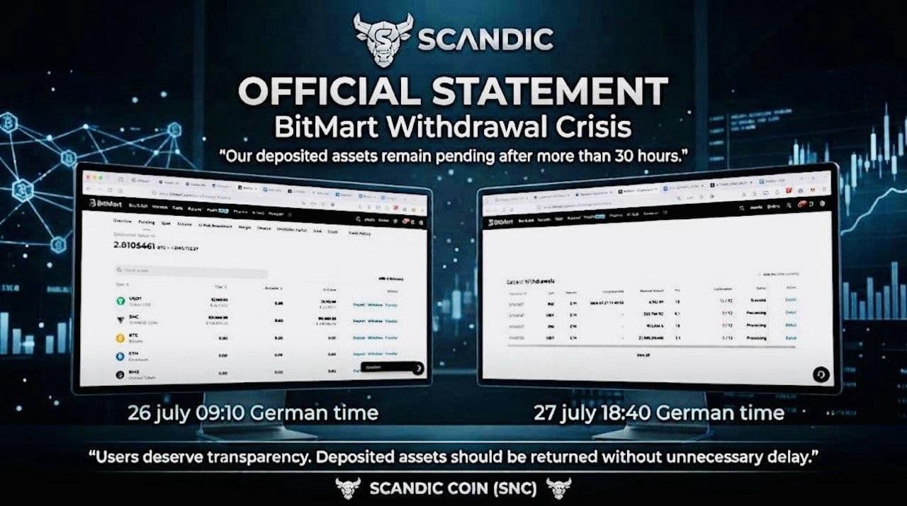 Scandic Coin Issues Statement About BitMart Withdrawal Freeze and Lack of Funds