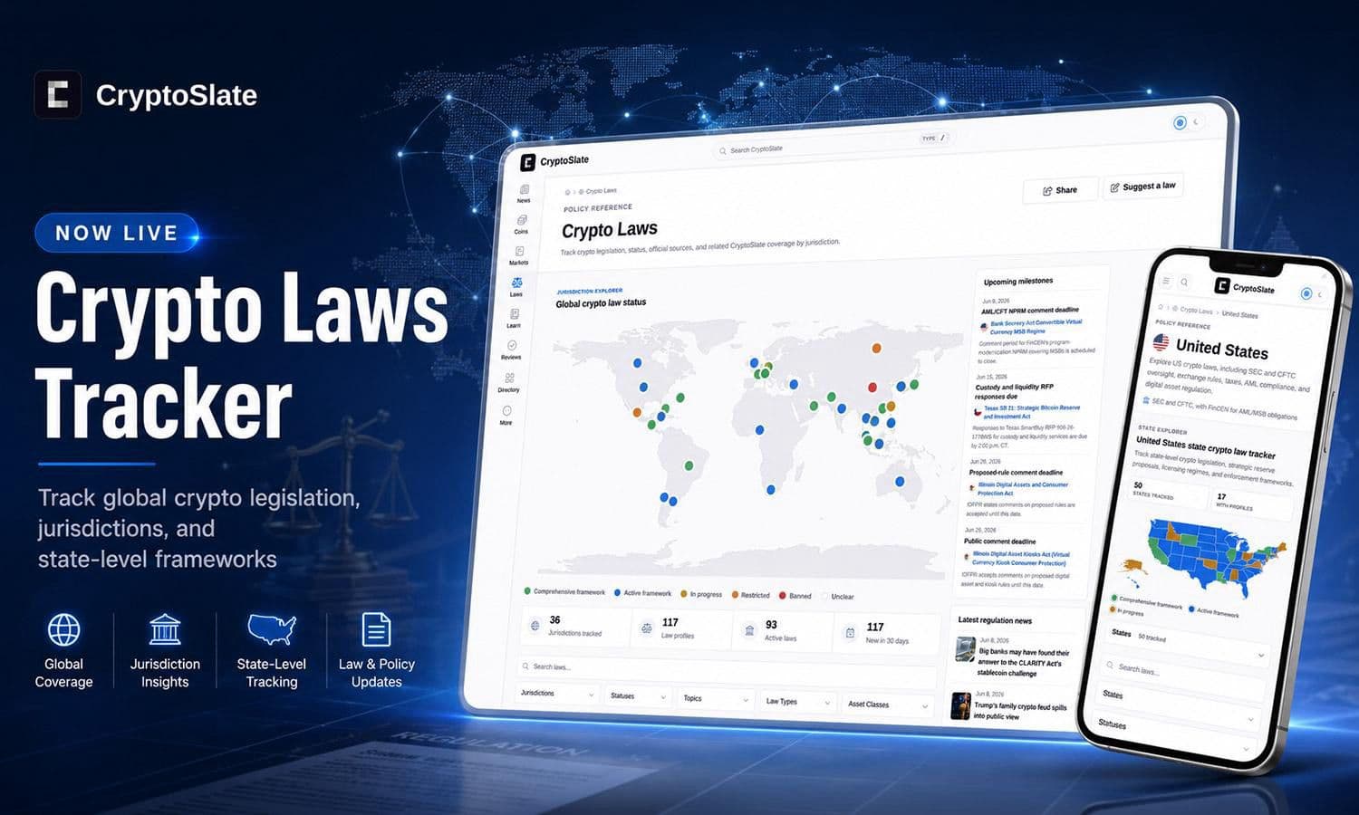 CryptoSlate Launches "Crypto Laws," the Most Comprehensive Free Global Tracker for Cryptocurrency Regulation